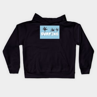 Surfing Lettering with Palm Trees and a Retro Blue Background Kids Hoodie